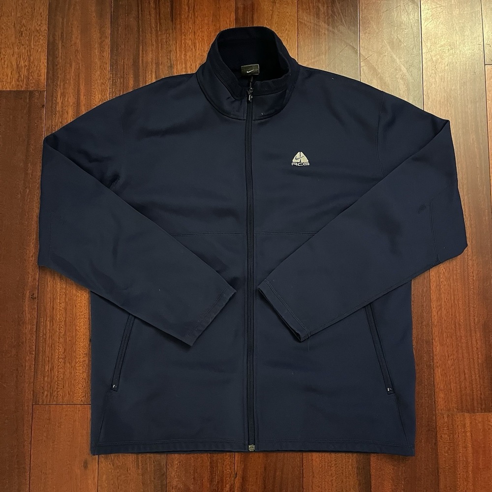 Nike ACG Soft Shell Jacket Men XL Blue Full Zip Fleece Lined Outdoor Coat Hiking